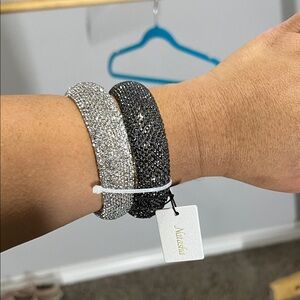 Natasha Couture Silver and Black Sparkle Bracelets
